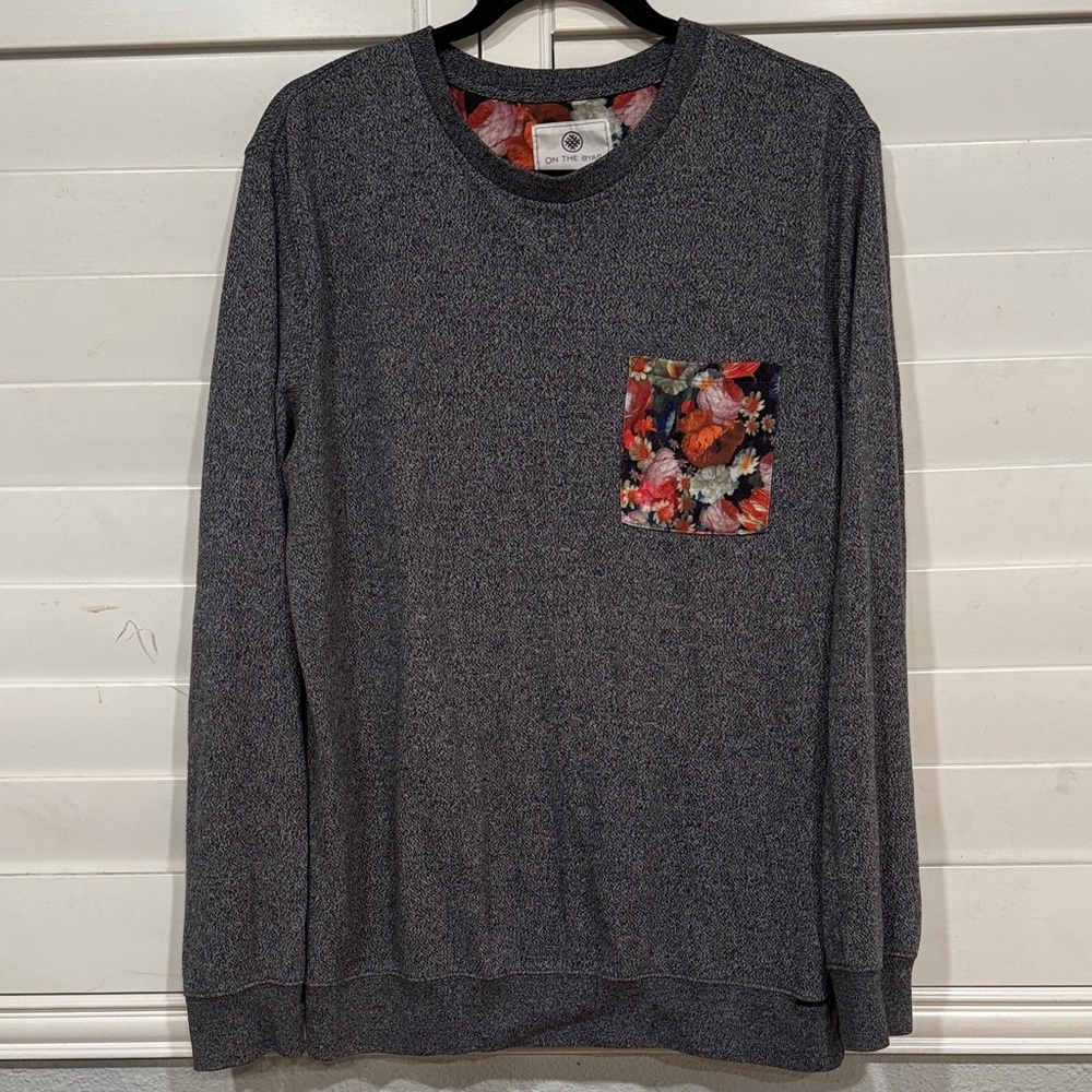 On the Byas Heather Gray Sweater with Floral Accent